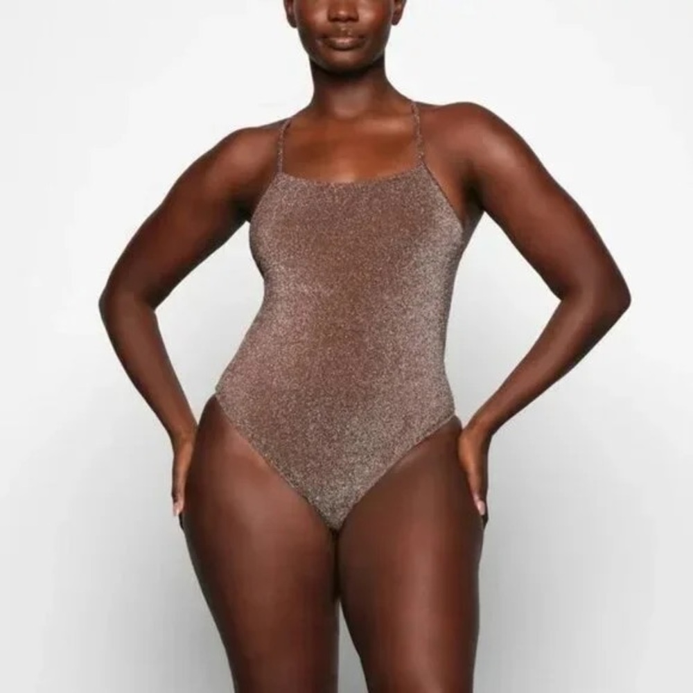 SKIMS Glitter Swim One Piece Swimsuit Cocoa